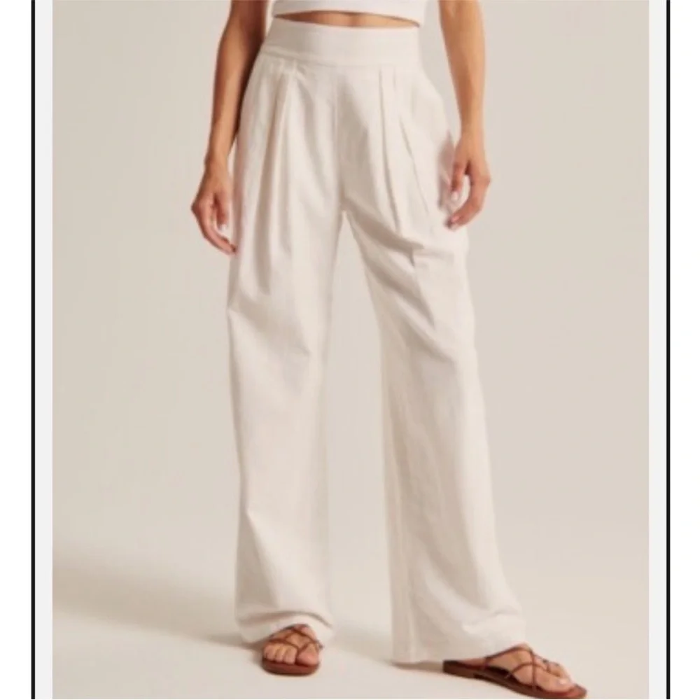 Abercrombie Wide Leg Pull On Linen Pants Cream Beige Medium - Picture 9 of 10